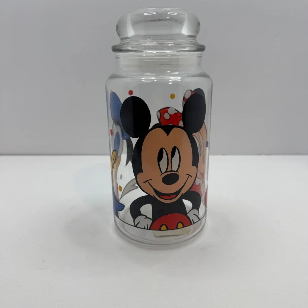 Disney‎ Anchor Hocking Glass Jar Mickey Minnie Donald 8.5
